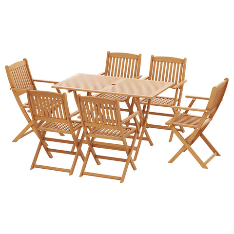 Gardeon 7PCS Dining Set Garden Dinner Chairs Table Patio Foldable Acacia Wood